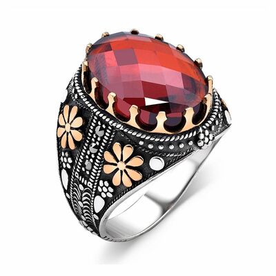 927 Sterling Silver Mens Ring With Gift Box And Dots Embroidered Sultanite Stone
