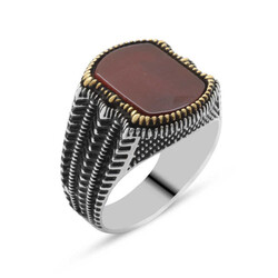 Agate 925 Sterling Silver Mens Ring - Thumbnail
