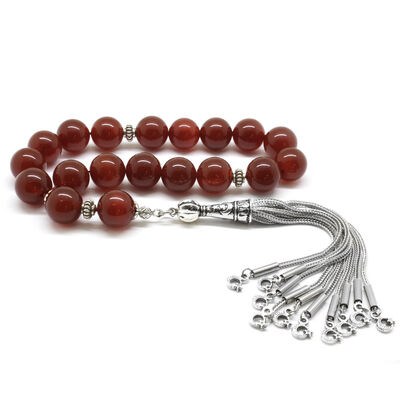 Agate Efe Natural Stone Tasbih Sphere Cut With Metal Tassel And Dull Metal - 1