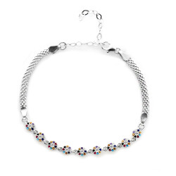 Altıgen Tasarım Multicolor Zirkon Taşlı 925 Ayar Gümüş Su Yolu Kadın Bileklik - 5