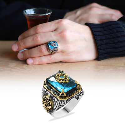 Anatolian Aquazircon 925 Sterling Silver Men Ring - 1