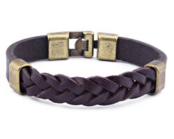 Antique Brown Leather Bracelet (Model-3) - Thumbnail