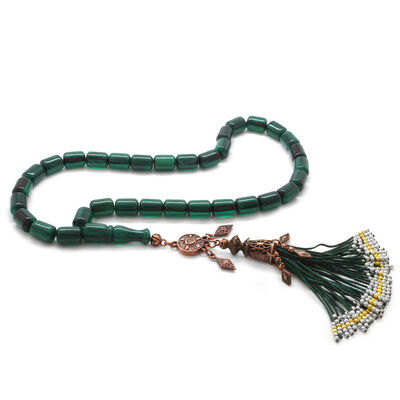 Antique Copper Ottoman Palace With Tassel And Cut Ottoman Counterpart Dark Green Stripe Of Corrugated Amber - Thumbnail