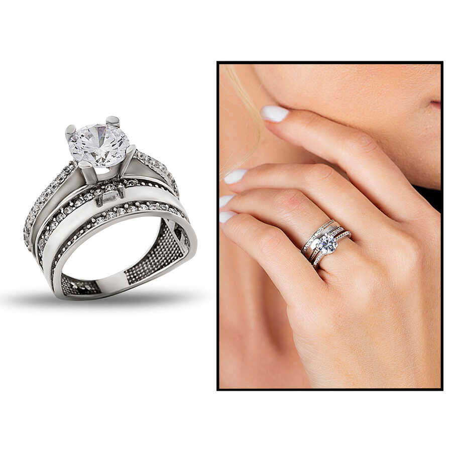 Womens Jewellery Rings E&e Asymmetric Cut Silver Ring 