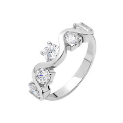 Asymmetric Starlight Five Stone 925 Sterling Silver Ladies Ring - Thumbnail