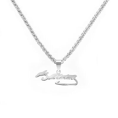 Atatürk İmzalı Silver Renk Çelik Erkek Kolye - 3