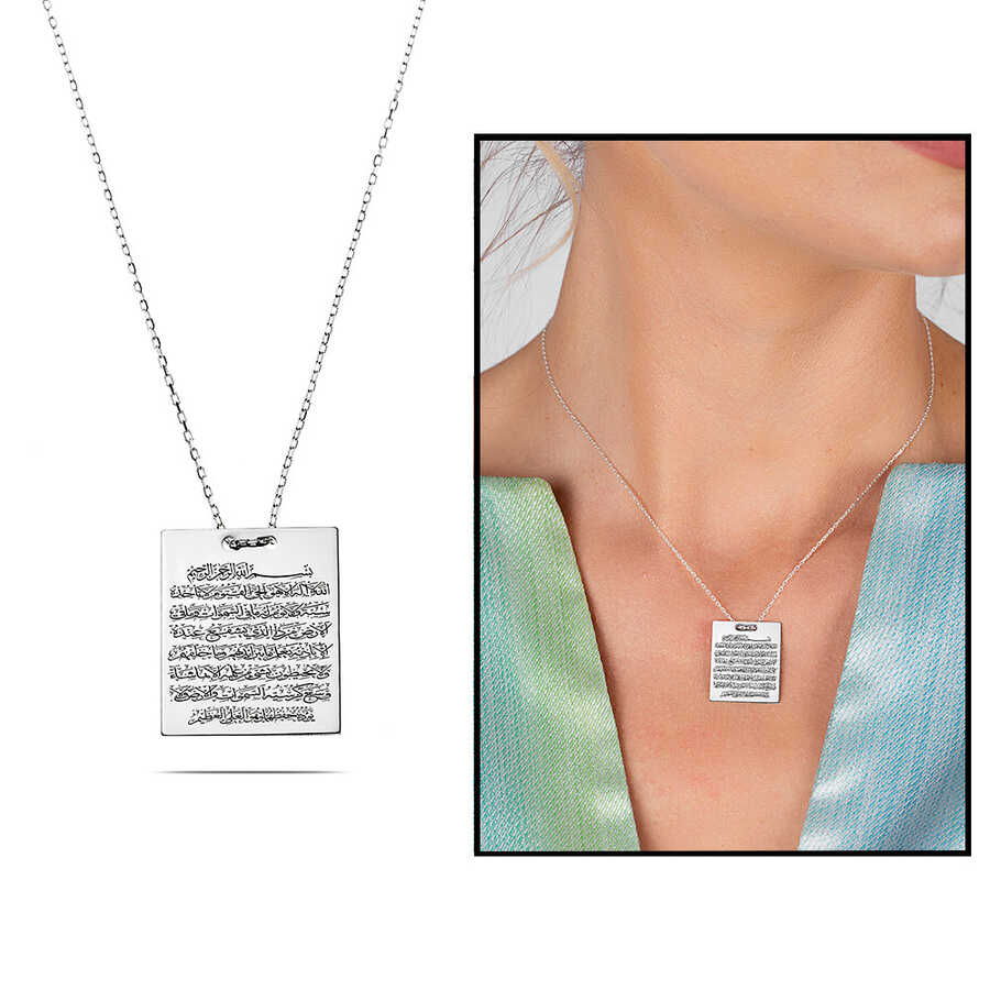 Ayetel Kursi Written 925 Sterling Silver Necklace For Women