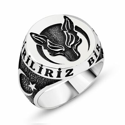 Ayyildiz 925 Sterling Silver Embroidered Wolf Motif Ring