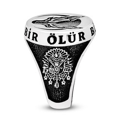 Ayyildiz 925 Sterling Silver Embroidered Wolf Motif Ring - Thumbnail