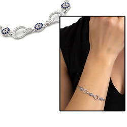 Ayyildiz Design 925 Sterling Silver Women's Blue White Zirconia Bracelet - 1
