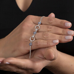 Ayyildiz Design 925 Sterling Silver Women's Blue White Zirconia Bracelet - 2