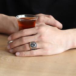 Ayyildiz Motif 925 Sterling Silver Mens Ring With Diamond Design - Thumbnail
