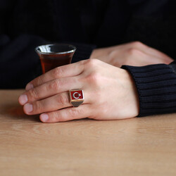 Teşkîlât-I Mahsûsa' Ring With Ayyildiz Pattern İn Red Enamel 925 Sterling Silver - 3
