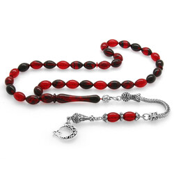 Ayyildiz Tarnish Metal Tasseled Barley Cut Red-Black Fire Amber Tasbih - 2