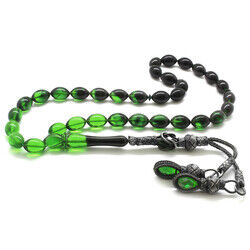 Barley With Tassels Of 1000 Ct Silver Sliced ​​With Filtered Green-Black Amber Rosary