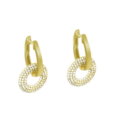 Beyaz Zirkon Taşlı Hulahop Model Gold Renk 925 Ayar Gümüş Kadın Küpe - 1