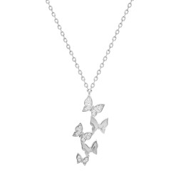 Beyaz Zirkon Taşlı Sıralı Kelebek Tasarım 925 Ayar Gümüş Kadın Kolye - 5