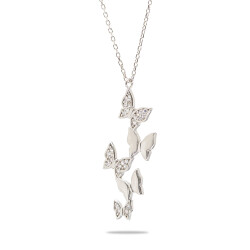 Beyaz Zirkon Taşlı Sıralı Kelebek Tasarım 925 Ayar Gümüş Kadın Kolye - 7