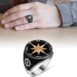Black 925 Sterling Silver Compass Ring - 1