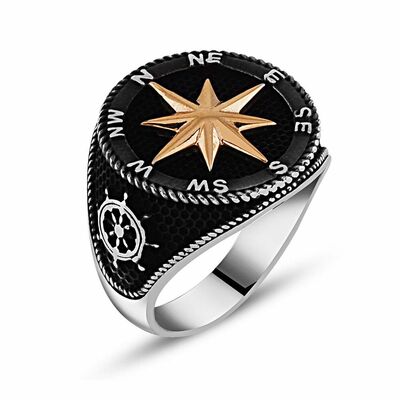 Black 925 Sterling Silver Compass Ring - 2