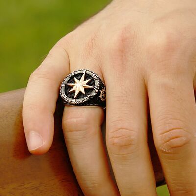 Black 925 Sterling Silver Compass Ring - 4