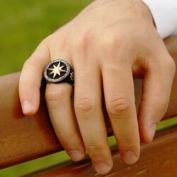 Black 925 Sterling Silver Compass Ring - 5