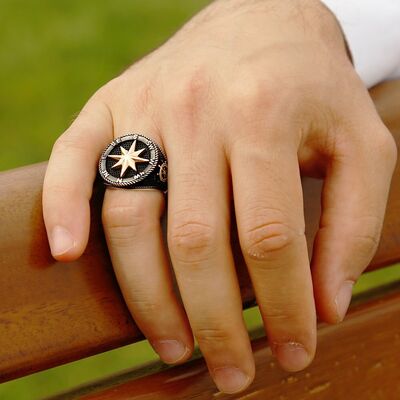 Black 925 Sterling Silver Compass Ring