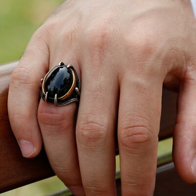 Black Onyx 925 Sterling Silver Mens Ring With Black Onyx