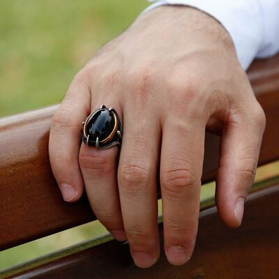 Black Onyx 925 Sterling Silver Mens Ring With Black Onyx
