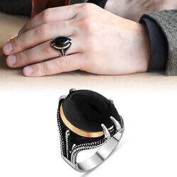 Black Onyx 925 Sterling Silver Mens Ring With Black Onyx - Thumbnail