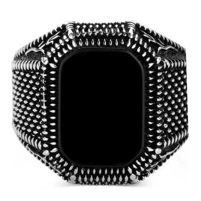 Black Onyx 925 Sterling Silver Square Mens Ring - 3
