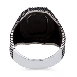 Black Onyx 925 Sterling Silver Square Mens Ring - 5