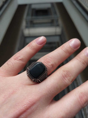 Black Onyx 925 Sterling Silver Square Mens Ring - 6