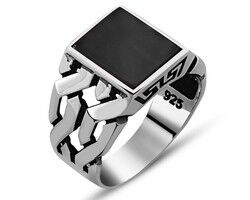 Black Onyx Chain Design 925 Sterling Silver Men's Ring - 2