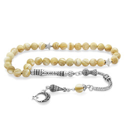 Black Tasbih Pearls With Metal Tasbih Yellow Mother-Of-Pearl Natural Tasbih Stone - 1