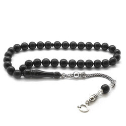 Black Thick Amber Tasbih With 925 Sterling Silver Tassel - 2