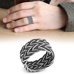 Black White 1000 Sterling Silver Trabzon Handmade Knitted Kazaz Ring - 1