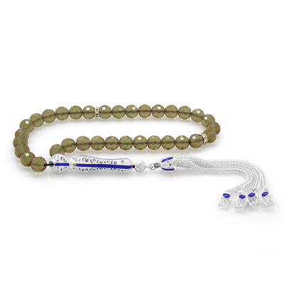 Blue Enamel Ball Of Sultanite Tasbih Cut With Alpaca Tassel - 1