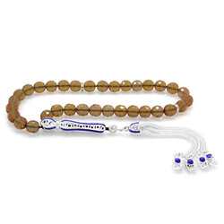 Blue Enamel Ball Of Sultanite Tasbih Cut With Alpaca Tassel - 2