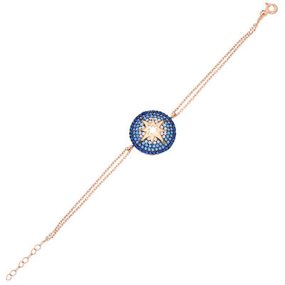 Blue-White Zirconia Star Design 925 Sterling Silver Women's Bracelet - 1