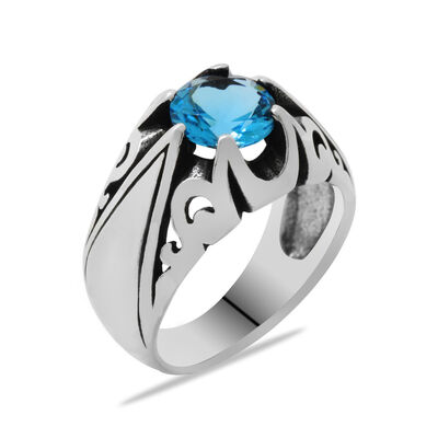 Blue Zirconia 925 Sterling Silver Mens Ring With Minimal Design - 3