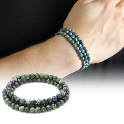 Both Bracelets Are A Necklace And A Rosary 99 Pieces Of Natural Azurite Stone Jewelry - 1