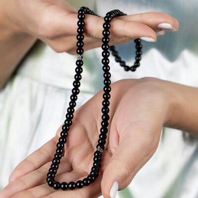 Both Bracelets Are Necklace And Rosary 99 Natural Stone Black Onyx Jewelry