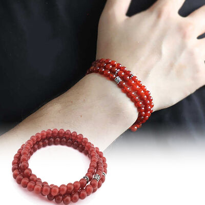 Both Bracelets - Necklace And Rosary 99 Accessories Made Of Natural Stone Red Agate - 1