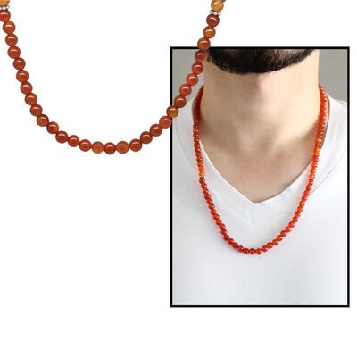 Both Bracelets - Necklace And Rosary 99 Accessories Made Of Natural Stone Red Agate - 4