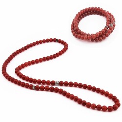 Both Bracelets - Necklace And Rosary 99 Accessories Made Of Natural Stone Red Agate - 8