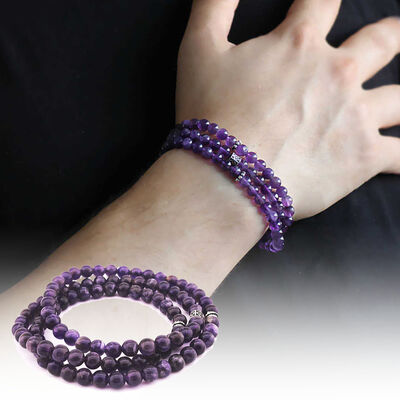 Both Bracelets - Necklace And Rosary 99 - Natural Stone Accessory With Purple Amethyst - 1