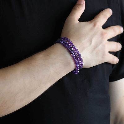 Both Bracelets - Necklace And Rosary 99 - Natural Stone Accessory With Purple Amethyst - 2