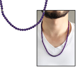 Both Bracelets - Necklace And Rosary 99 - Natural Stone Accessory With Purple Amethyst - 4