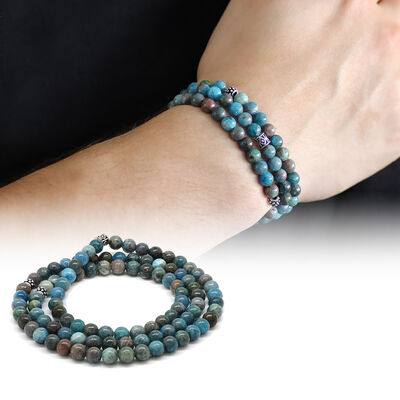 Both Bracelets - Necklace And Rosary 99, Natural Stone Jewelry With Apatite - 1